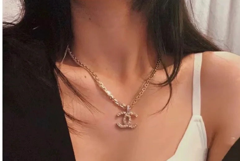 Signature Emblem Pendant Necklace in Polished Metal-Tone – Design 073 side detail