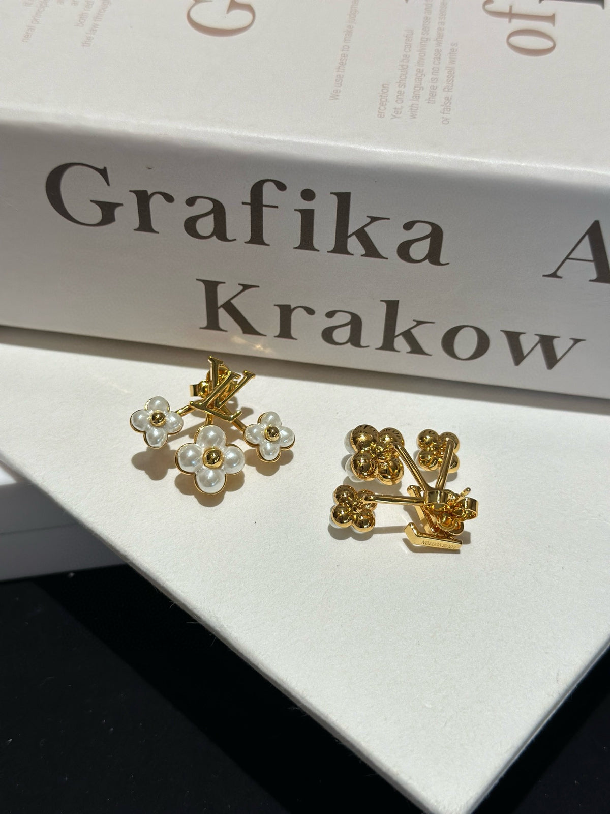 Geometric Emblem Statement Earrings in Polished Metal-Tone side detail