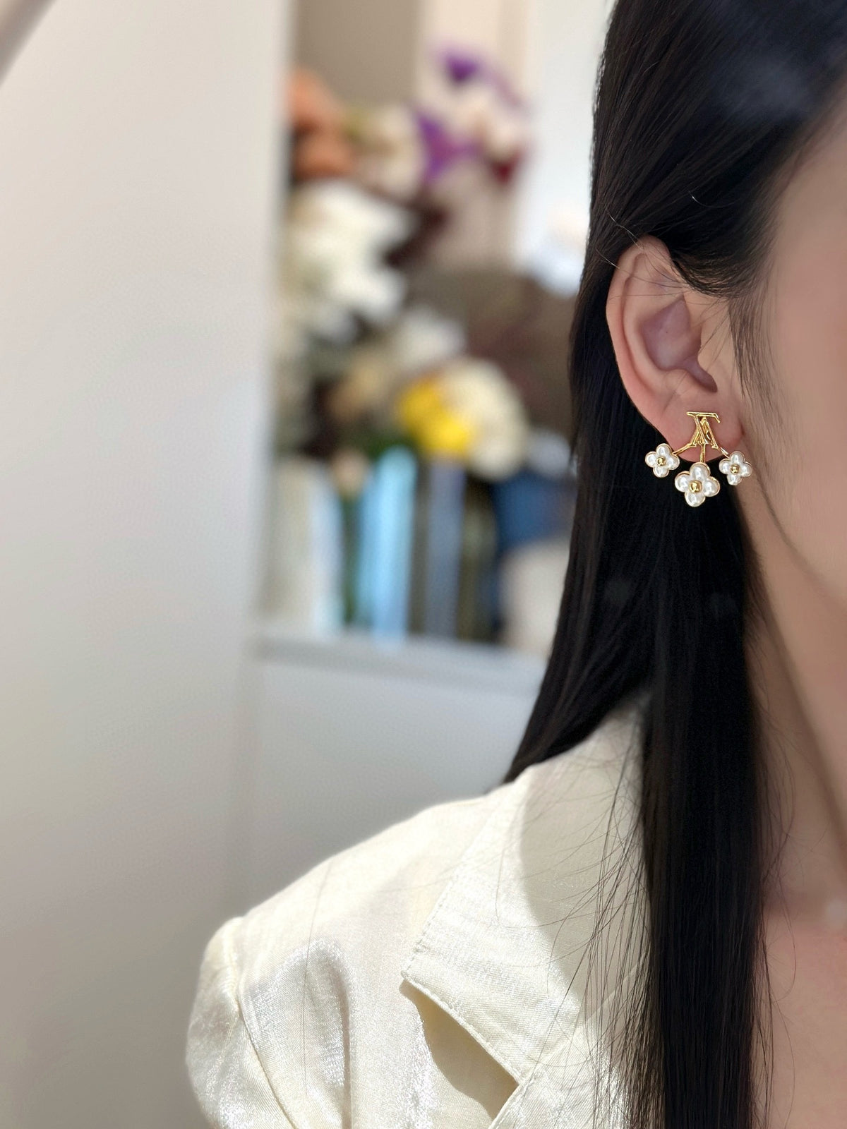 Geometric Emblem Statement Earrings in Polished Metal-Tone front product view