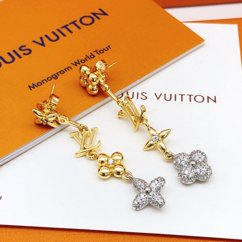 Geometric Emblem Stud Earrings in Gold-Tone – Design 040 front product view