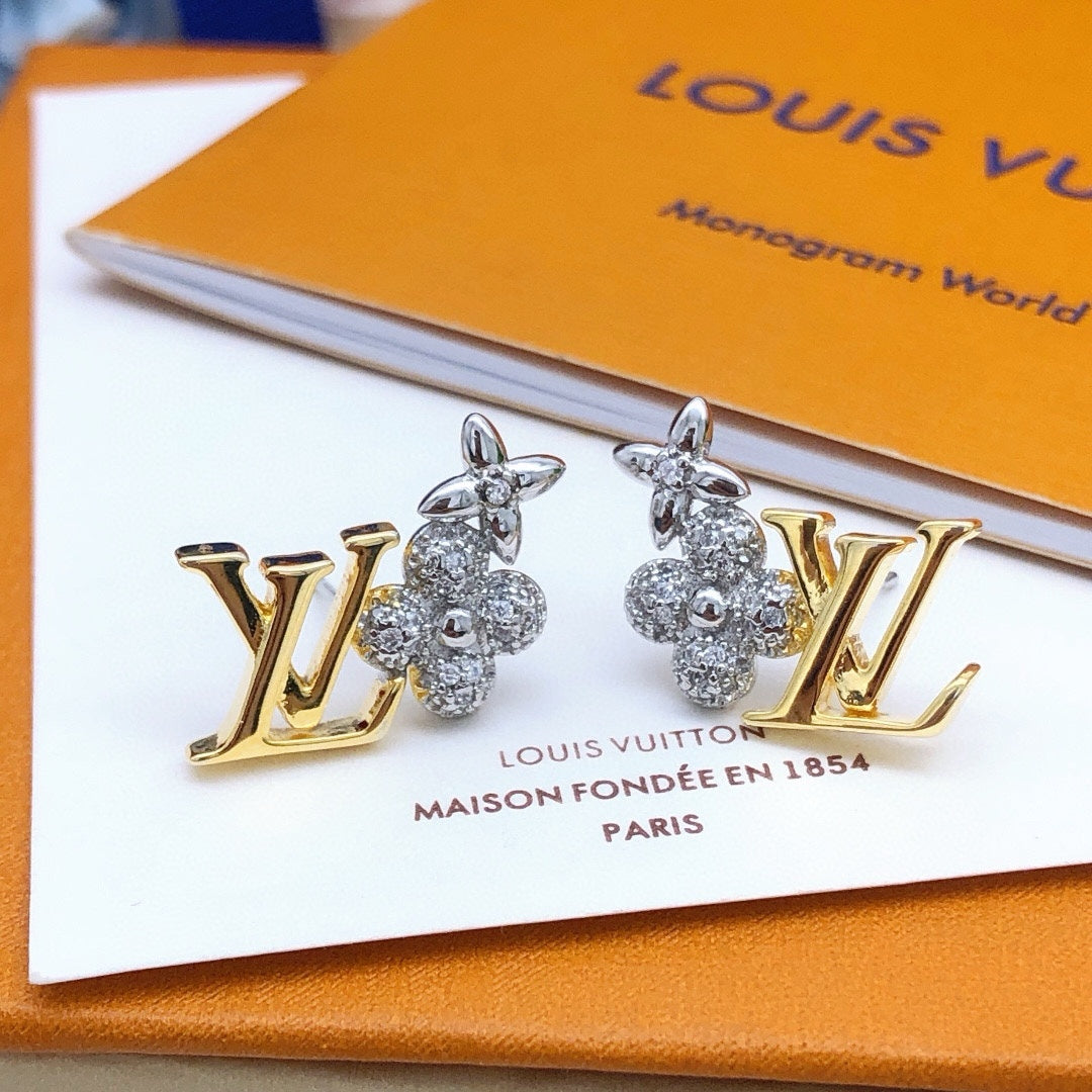 Geometric Emblem Stud Earrings in Silver-Tone – Silver Detail – Design 005 main product view