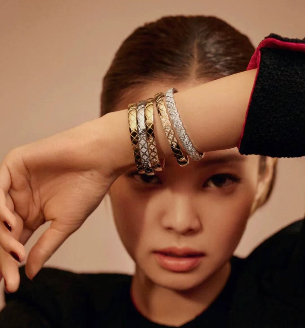 Signature Emblem Bangle in Polished Metal-Tone – Design 032 detail view