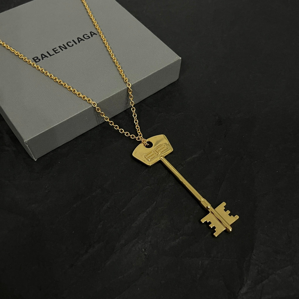 Geometric Emblem Pendant Necklace in Polished Metal-Tone – Design 085 main product view