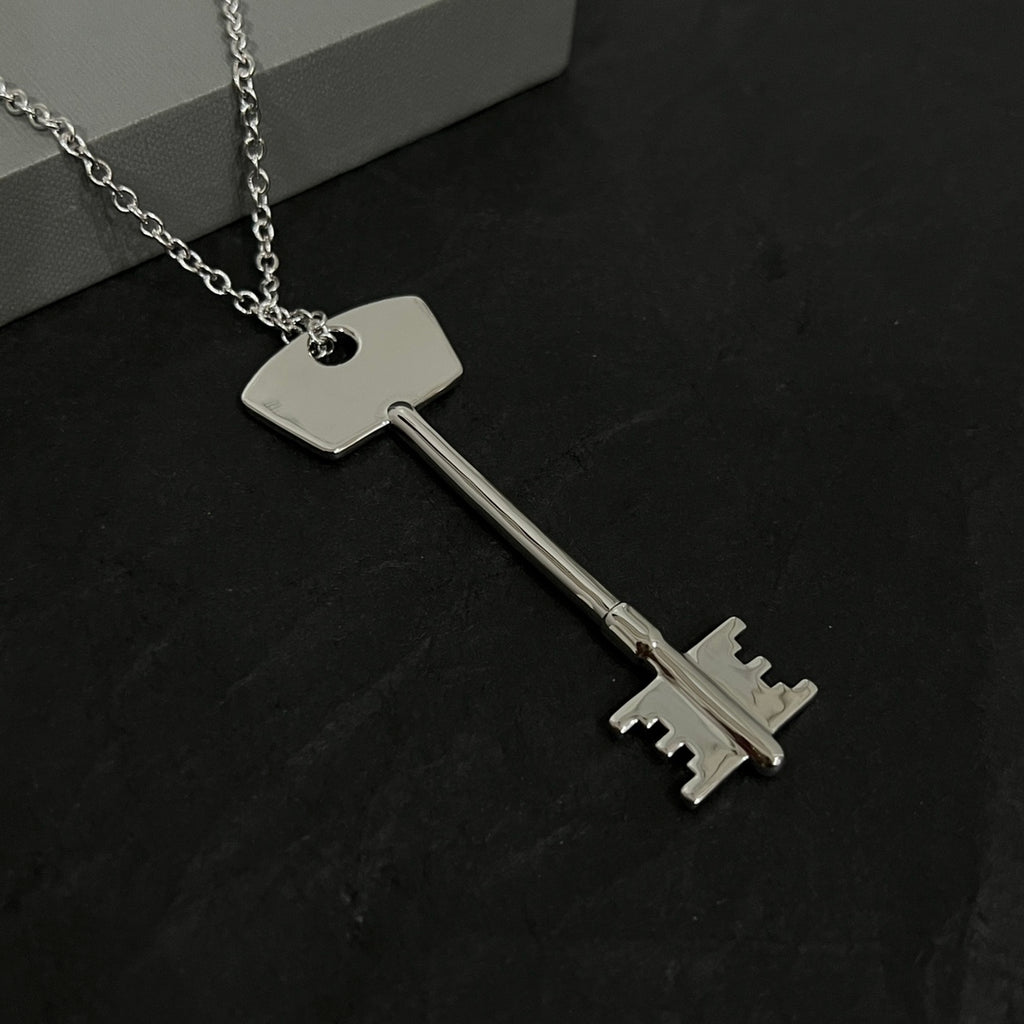 Geometric Emblem Pendant Necklace in Polished Metal-Tone – Design 086 detail view