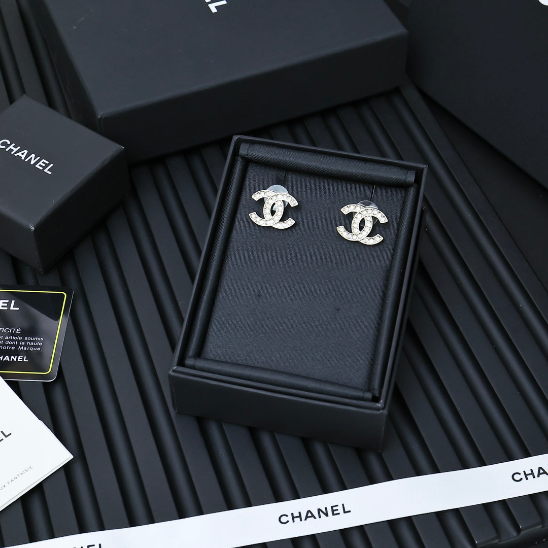 Double-C Emblem Crystal-Accent Stud Earrings – Design 030 main product view