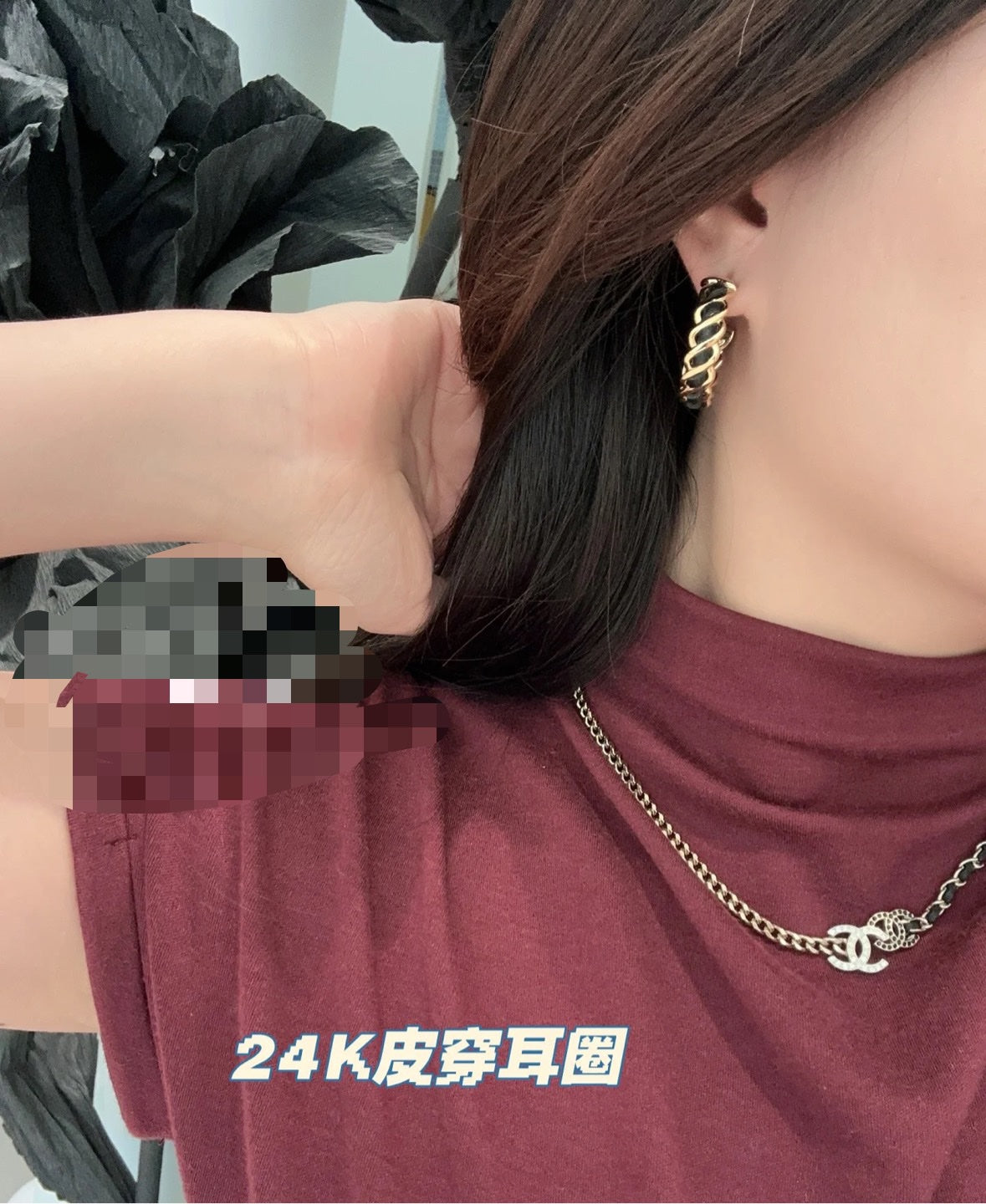 Double-C Emblem Statement Earrings in Gold-Tone – Black Detail – Design 003 front product view