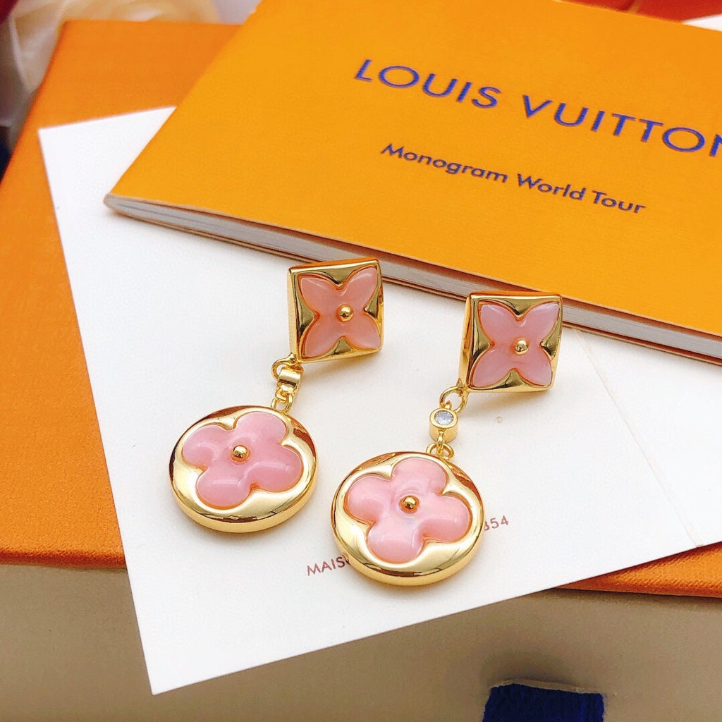 Floral Stud Earrings in Gold-Tone – Pink Detail main product view