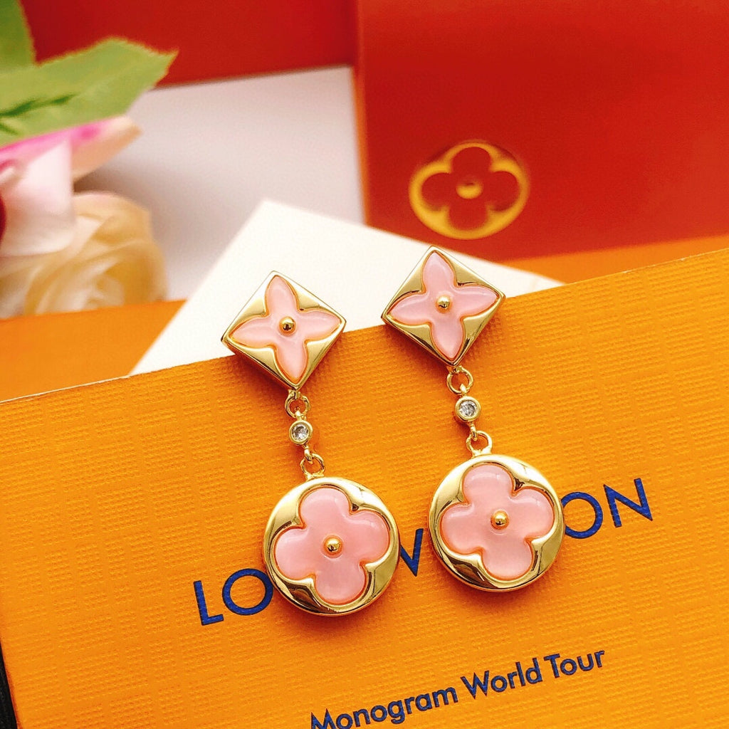 Floral Stud Earrings in Gold-Tone – Pink Detail styled product view