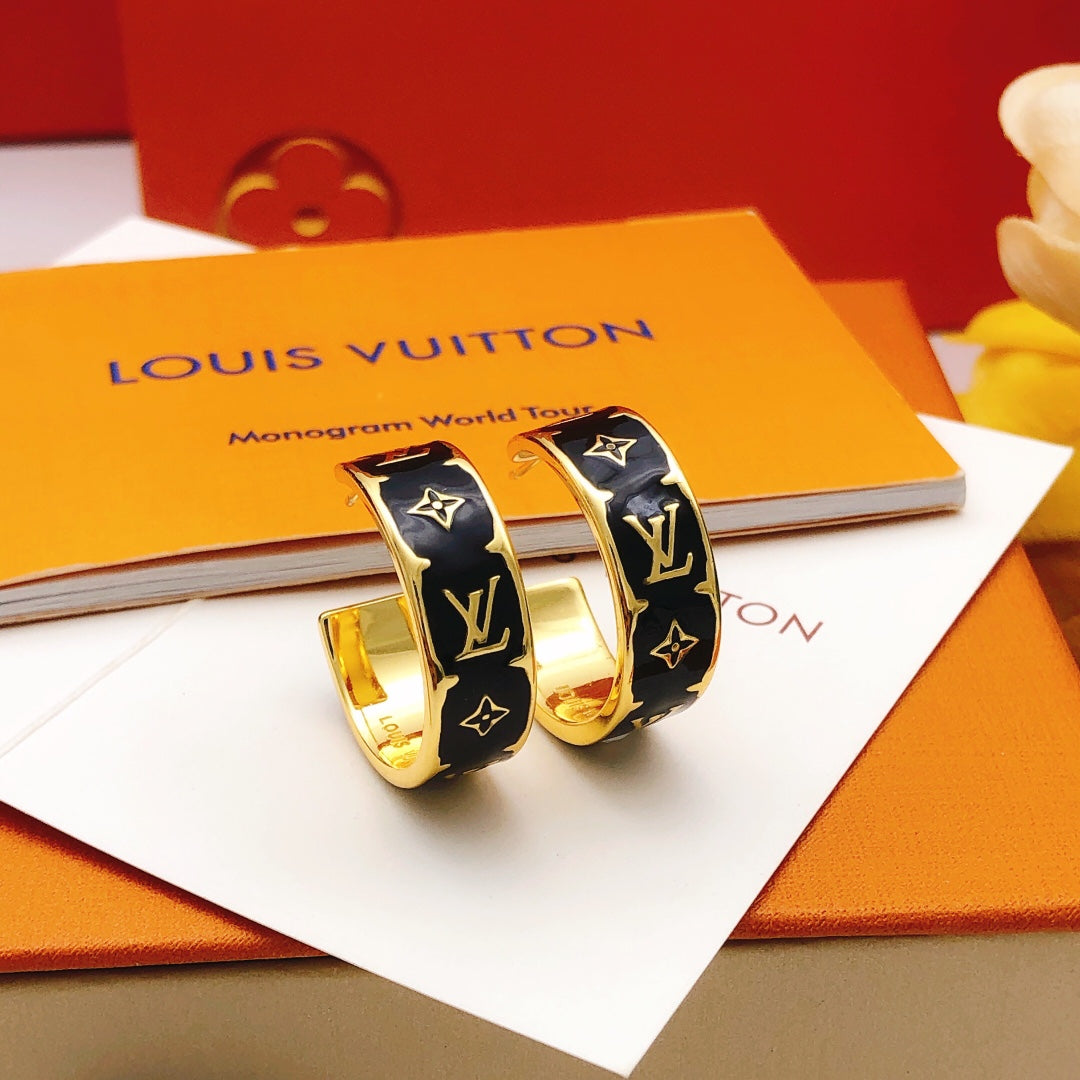 Round Statement Earrings in Gold-Tone – Black Detail main product view
