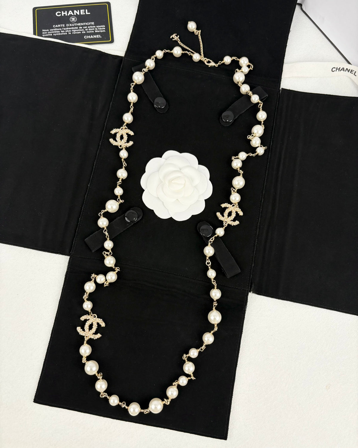 Double-C Emblem Pearl-Detail Pendant Necklace – Pearl Detail – Design 071 main product view