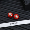 Signature Emblem Stud Earrings in Polished Metal-Tone – Red Detail main product view