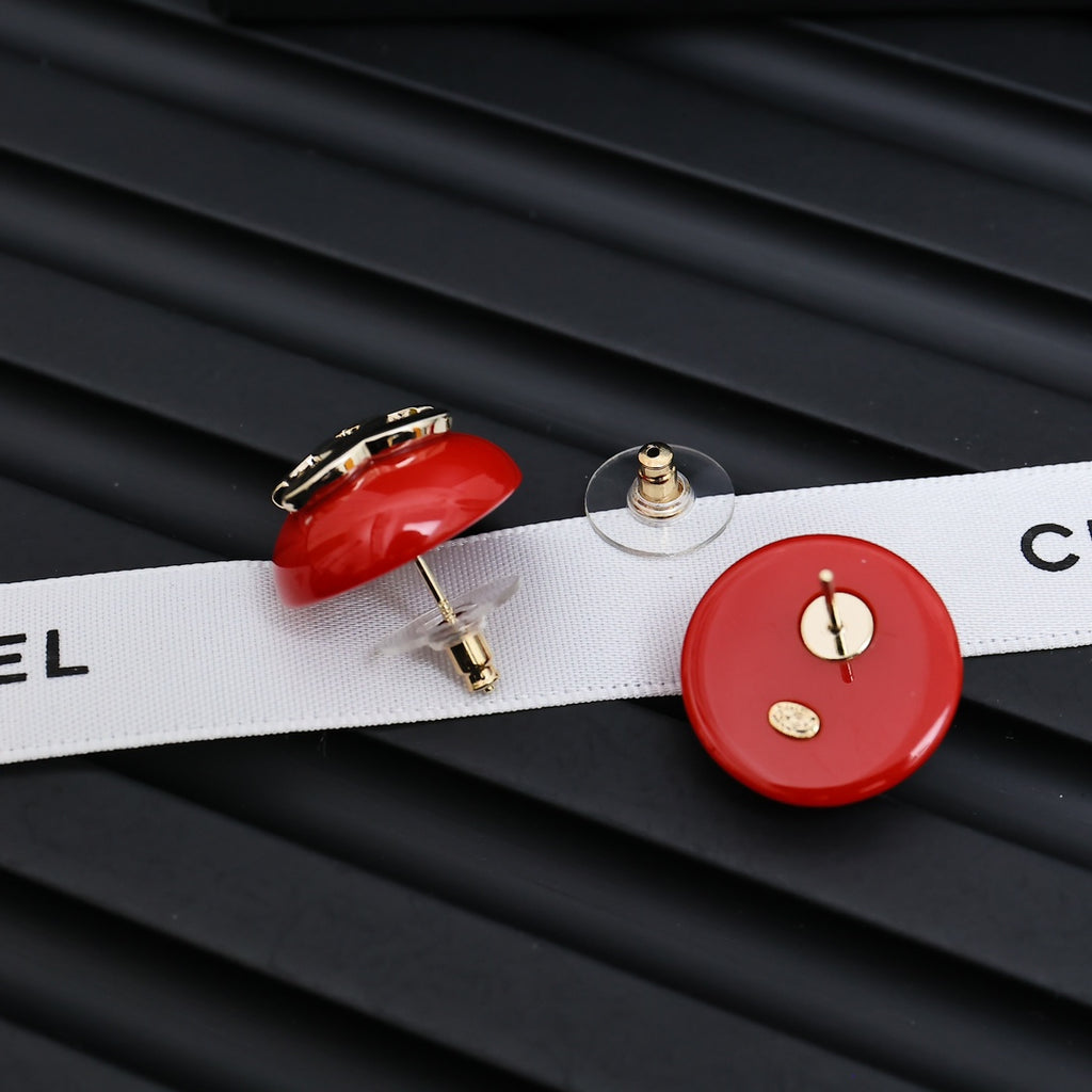 Signature Emblem Stud Earrings in Polished Metal-Tone – Red Detail detail view