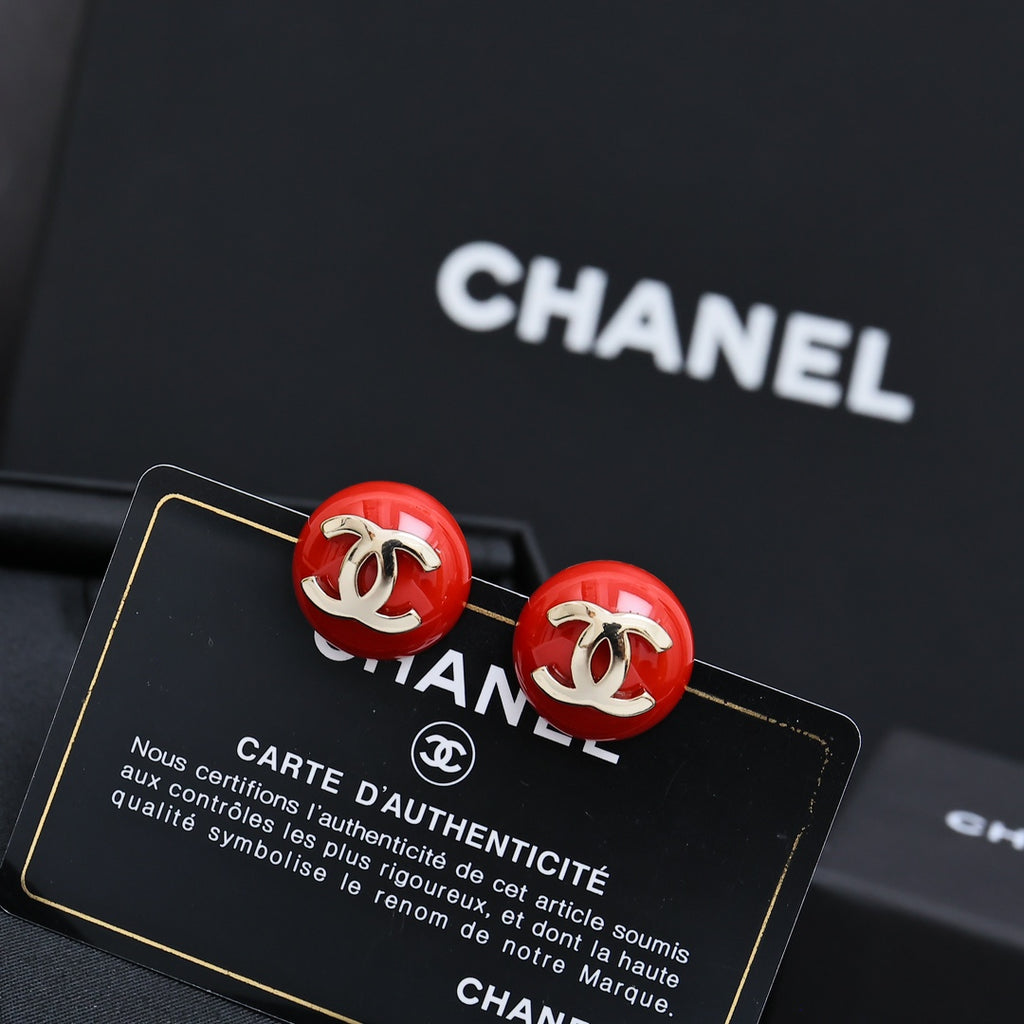 Signature Emblem Stud Earrings in Polished Metal-Tone – Red Detail front product view