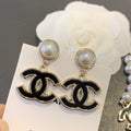 Double-C Emblem Stud Earrings in Black-Tone – Black Detail – Design 002 main product view