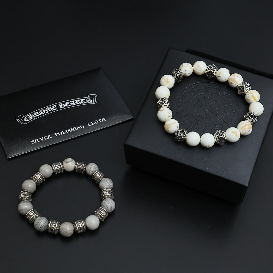 Gothic Emblem Beaded Bracelet in Antique Silver-Tone – Design 08 main product view