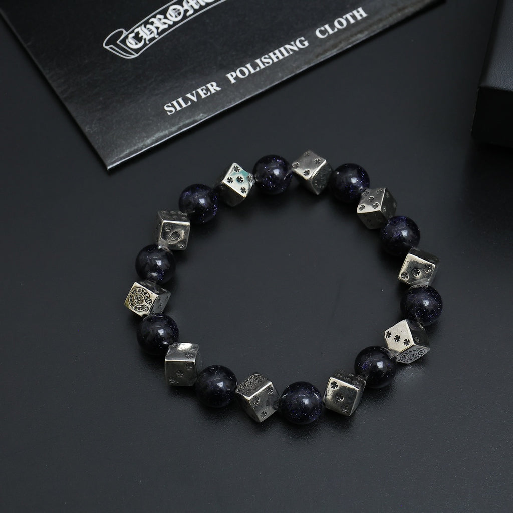 Gothic Emblem Beaded Bracelet in Antique Silver-Tone – Design 10 side detail