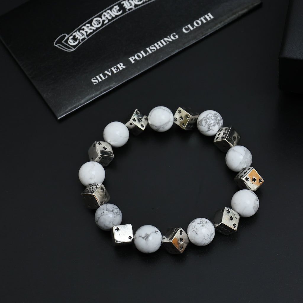 Gothic Emblem Beaded Bracelet in Antique Silver-Tone – Design 10 detail view