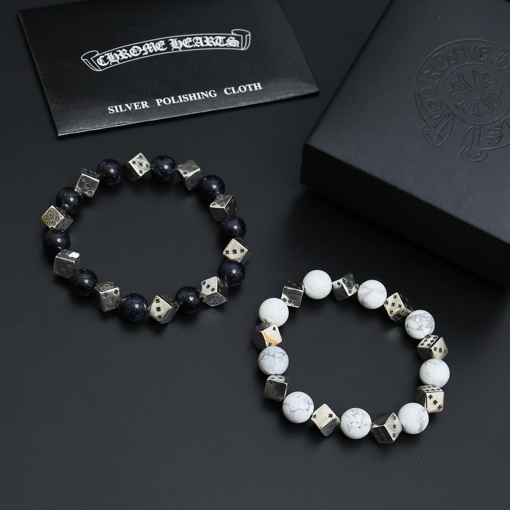 Gothic Emblem Beaded Bracelet in Antique Silver-Tone – Design 10 styled product view