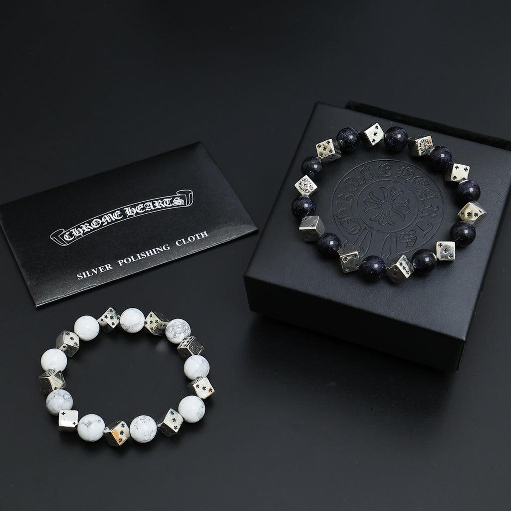 Gothic Emblem Beaded Bracelet in Antique Silver-Tone – Design 10 main product view