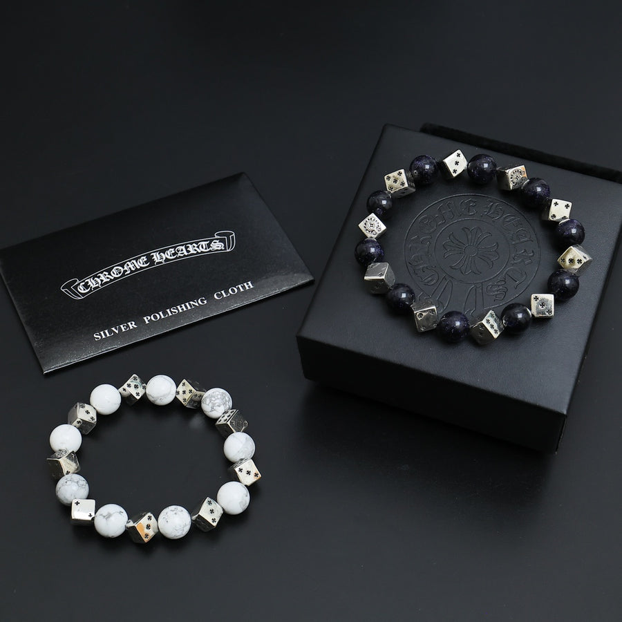 Gothic Emblem Beaded Bracelet in Antique Silver-Tone – Design 10 main product view