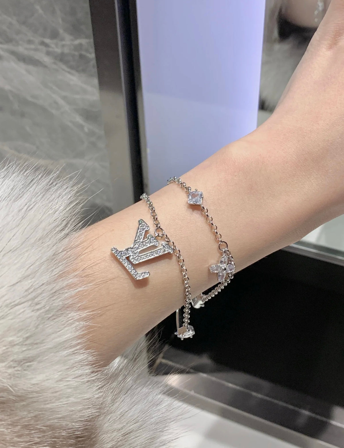 Geometric Emblem Bracelet in Silver-Tone – Silver Detail – Design 006 main product view