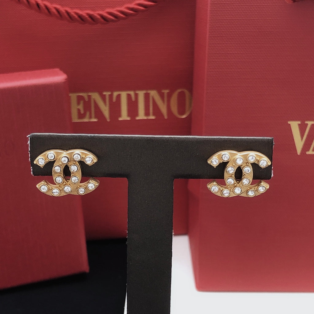 Signature Emblem Crystal-Accent Stud Earrings – White Detail detail view