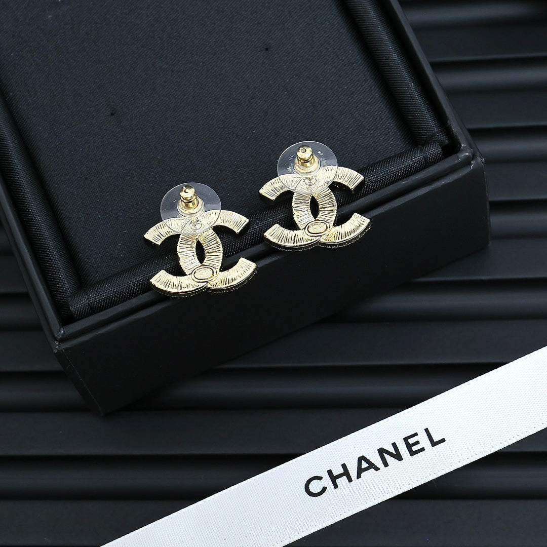 Double-C Emblem Crystal-Accent Stud Earrings – Design 048 detail view
