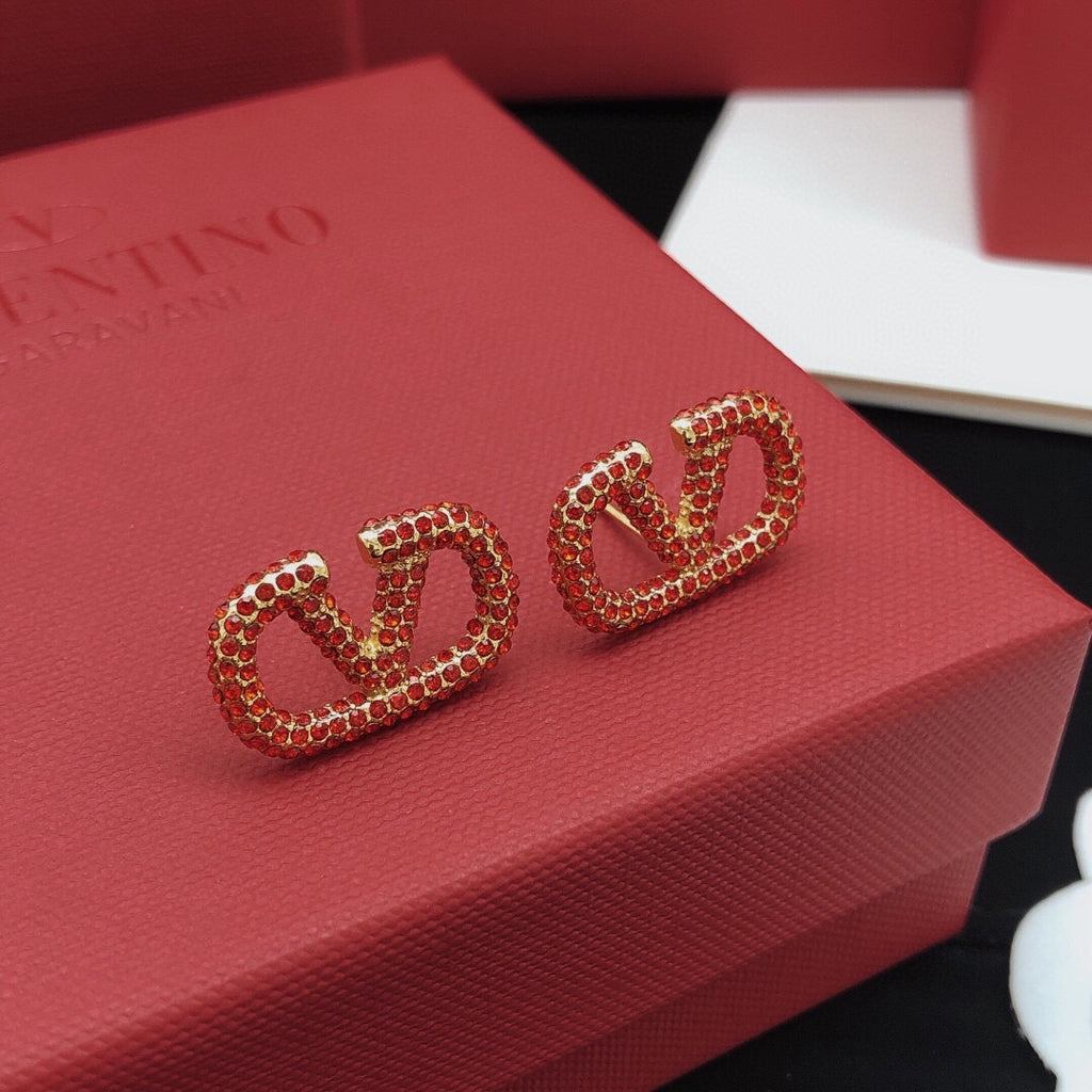 V Emblem Crystal-Accent Stud Earrings – Design 07 styled detail