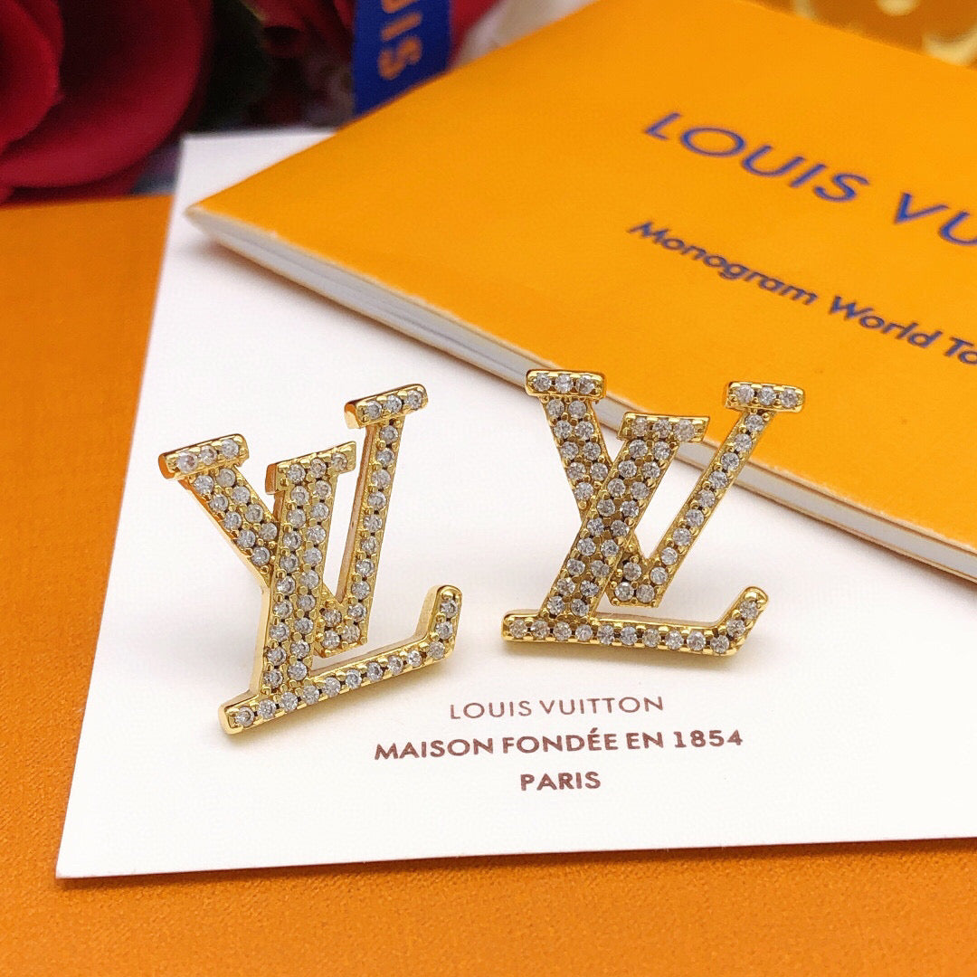 Letter Emblem Stud Earrings in Silver-Tone – Silver Detail – Design 007 main product view