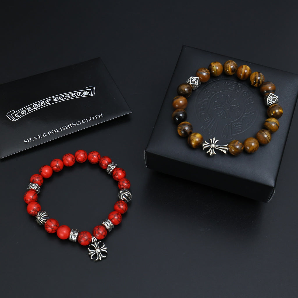 Gothic Emblem Beaded Bracelet in Antique Silver-Tone – Design 19 styled product view