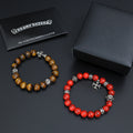 Gothic Emblem Beaded Bracelet in Antique Silver-Tone – Design 19 main product view