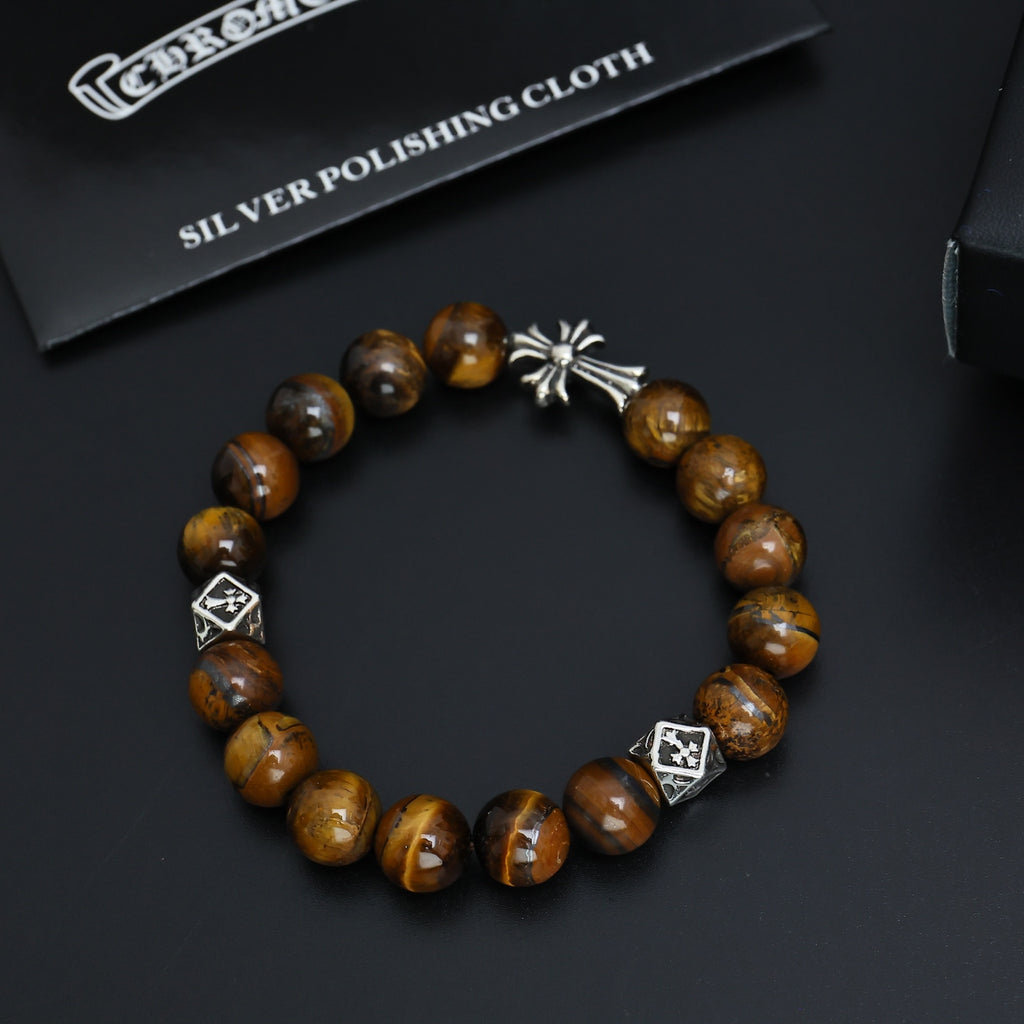 Gothic Emblem Beaded Bracelet in Antique Silver-Tone – Design 19 front product view