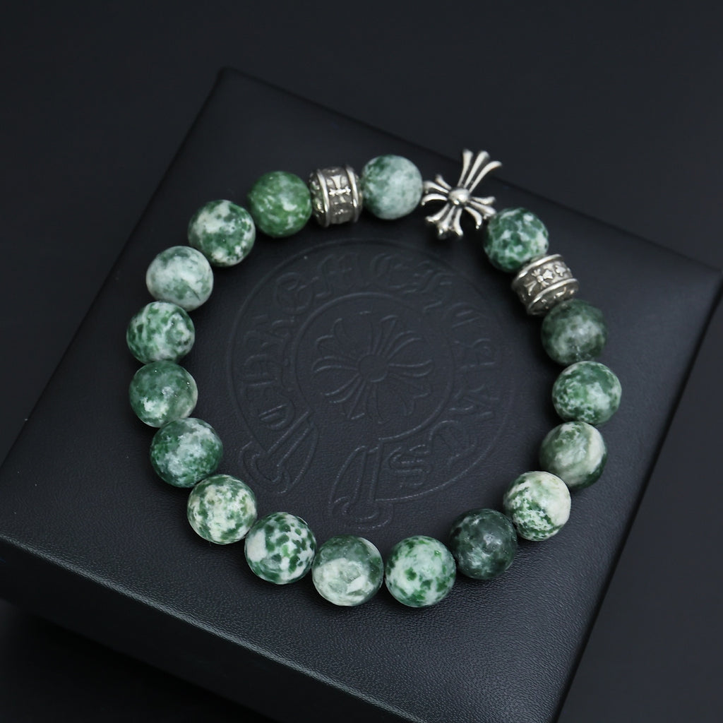Gothic Emblem Beaded Bracelet in Antique Silver-Tone – Design 22 front product view