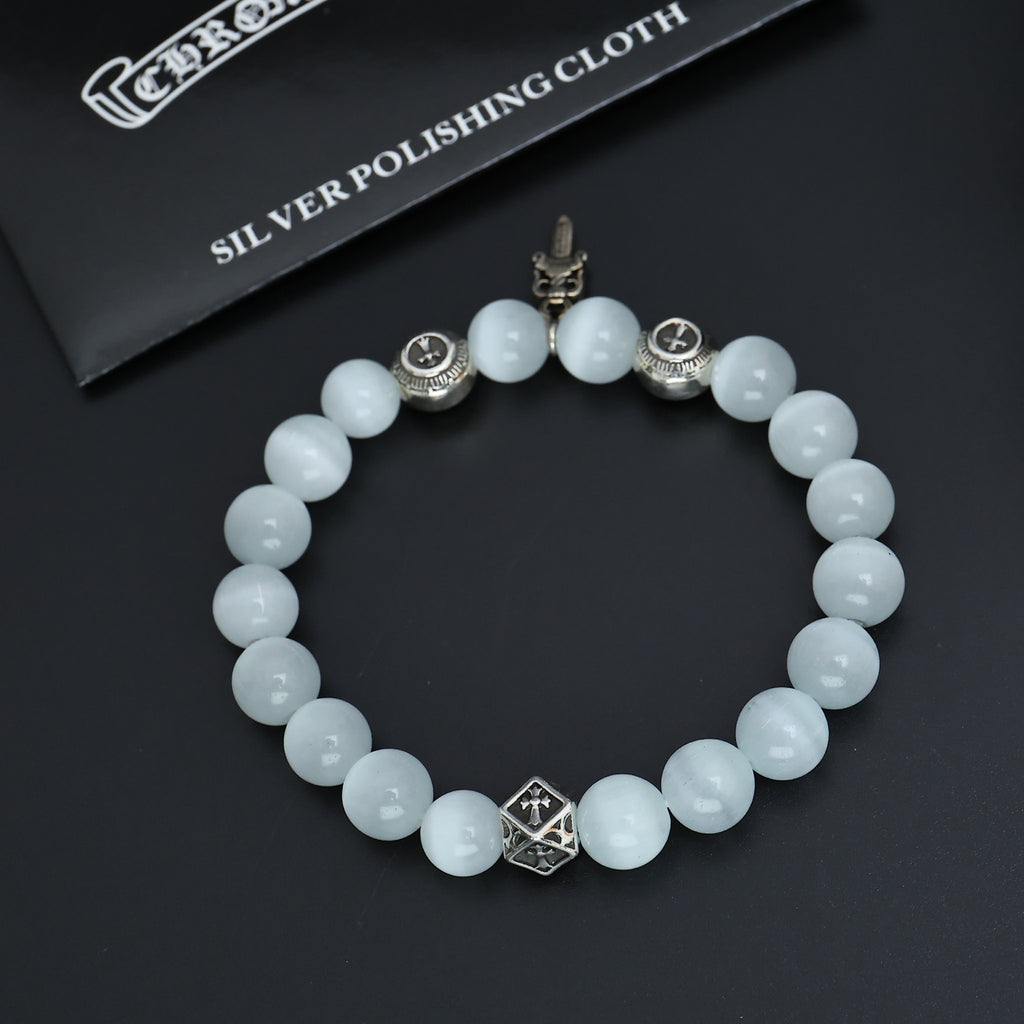Gothic Emblem Beaded Bracelet in Antique Silver-Tone – Design 22 detail view