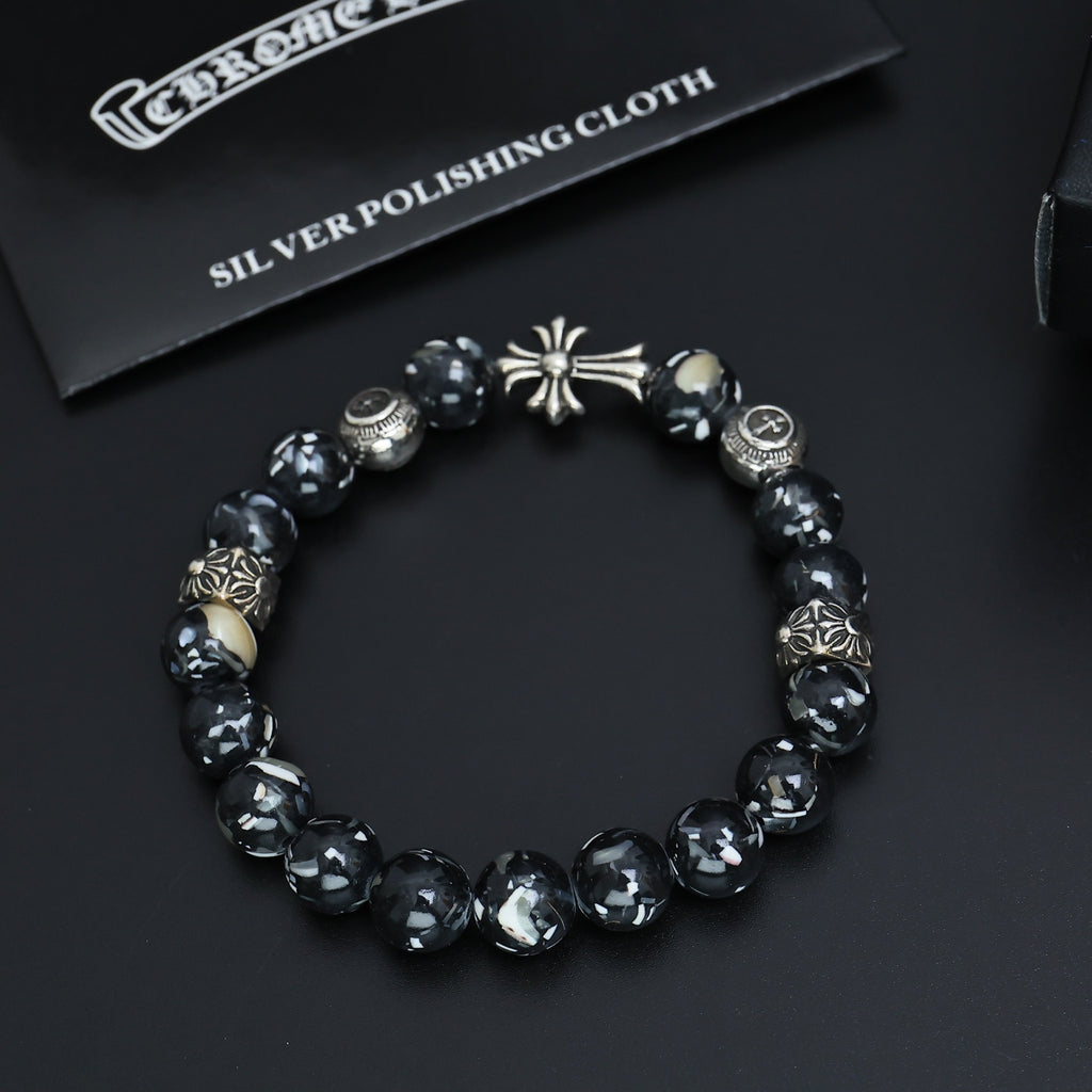 Gothic Emblem Beaded Bracelet in Antique Silver-Tone – Design 21 detail view