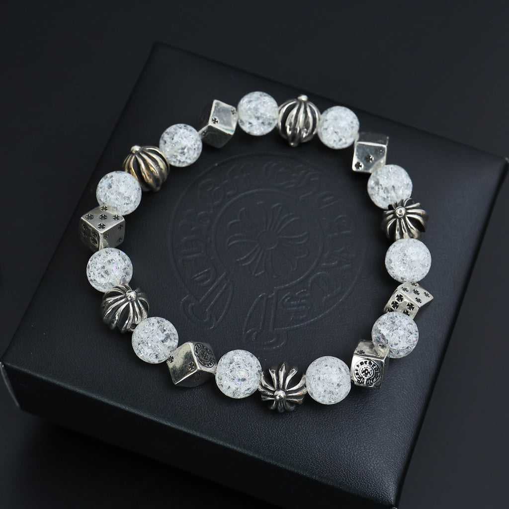 Gothic Emblem Beaded Bracelet in Antique Silver-Tone – Design 21 front product view