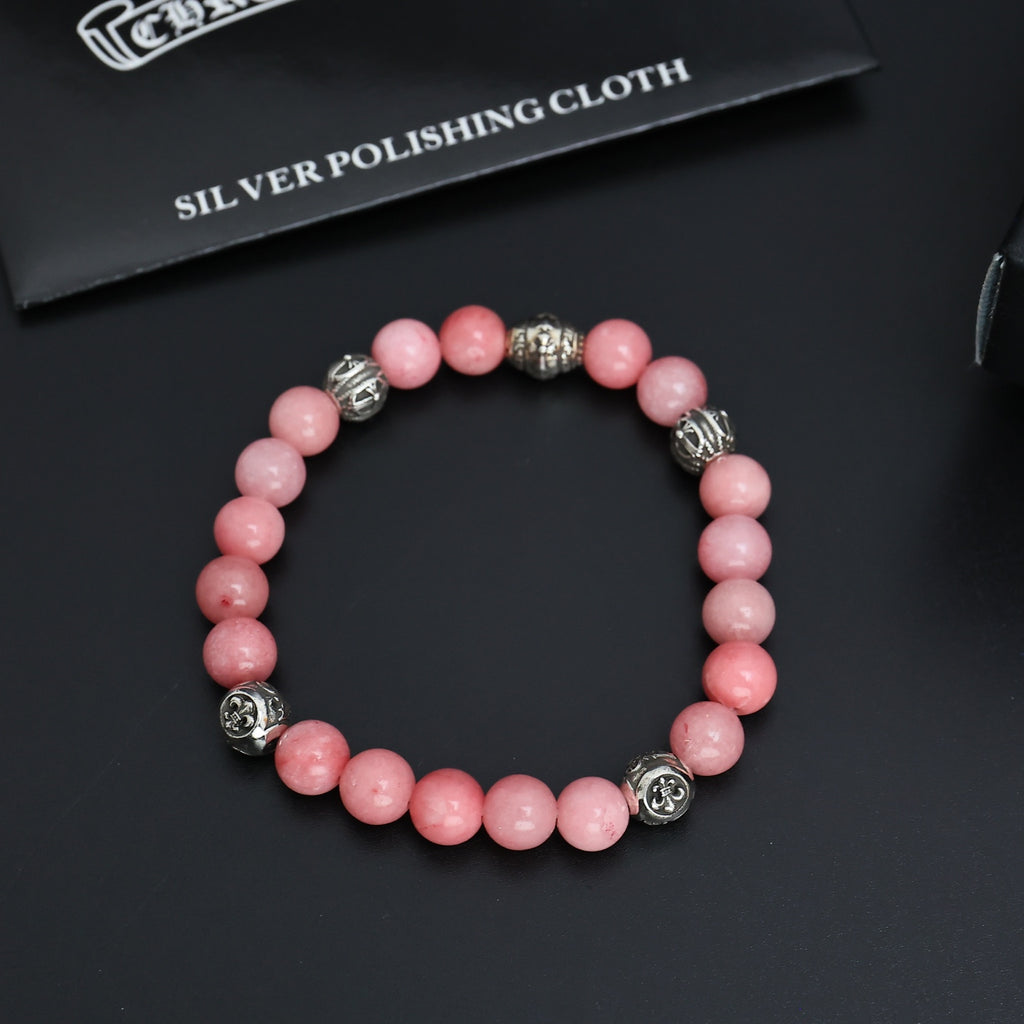 Gothic Emblem Beaded Bracelet in Antique Silver-Tone – Design 23 front product view