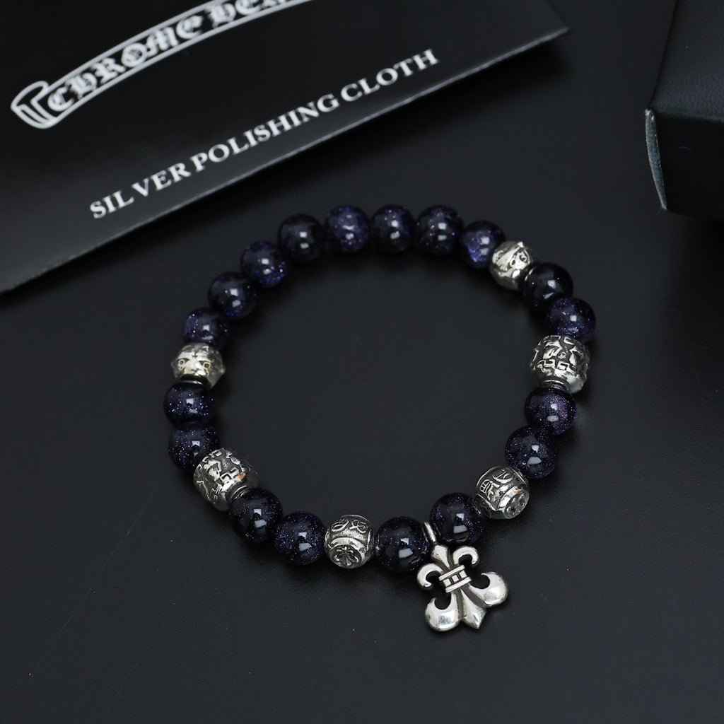 Gothic Emblem Beaded Bracelet in Antique Silver-Tone – Design 24 side detail
