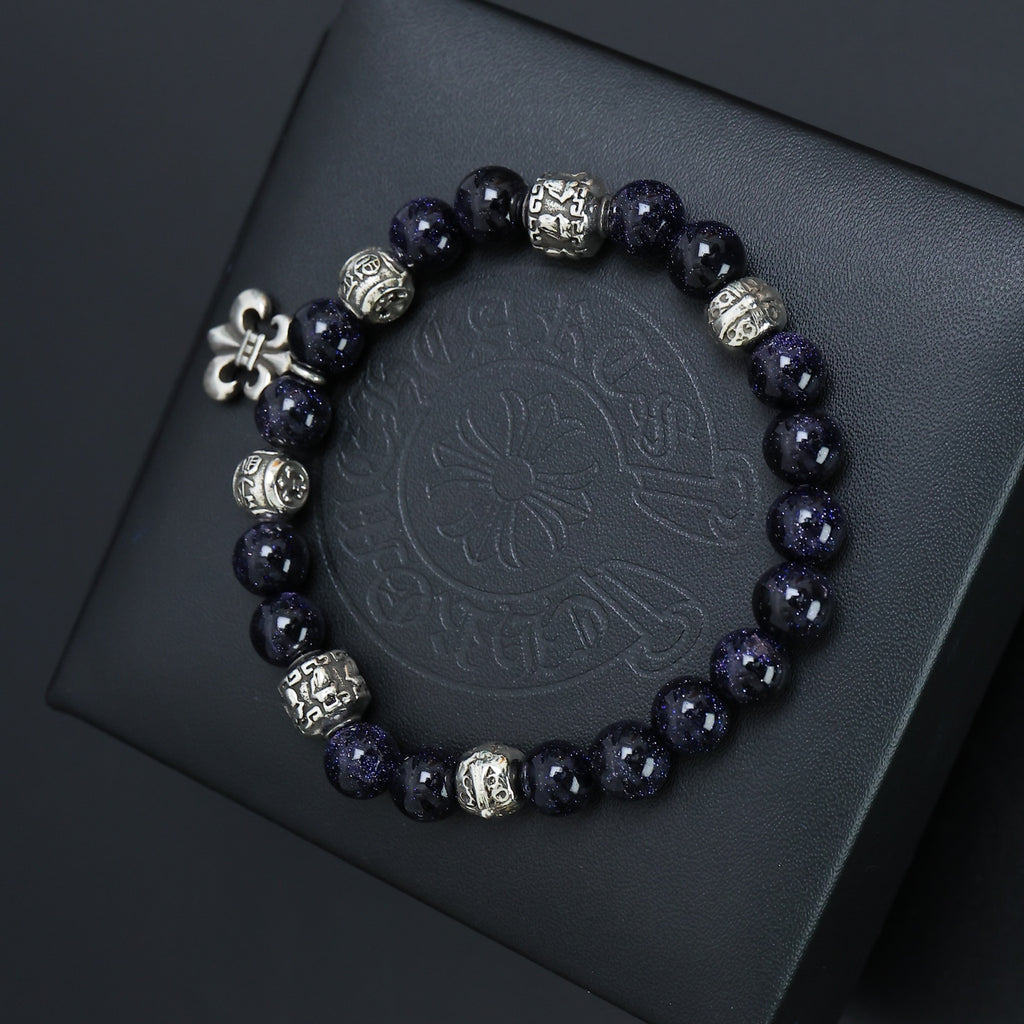 Gothic Emblem Beaded Bracelet in Antique Silver-Tone – Design 24 detail view