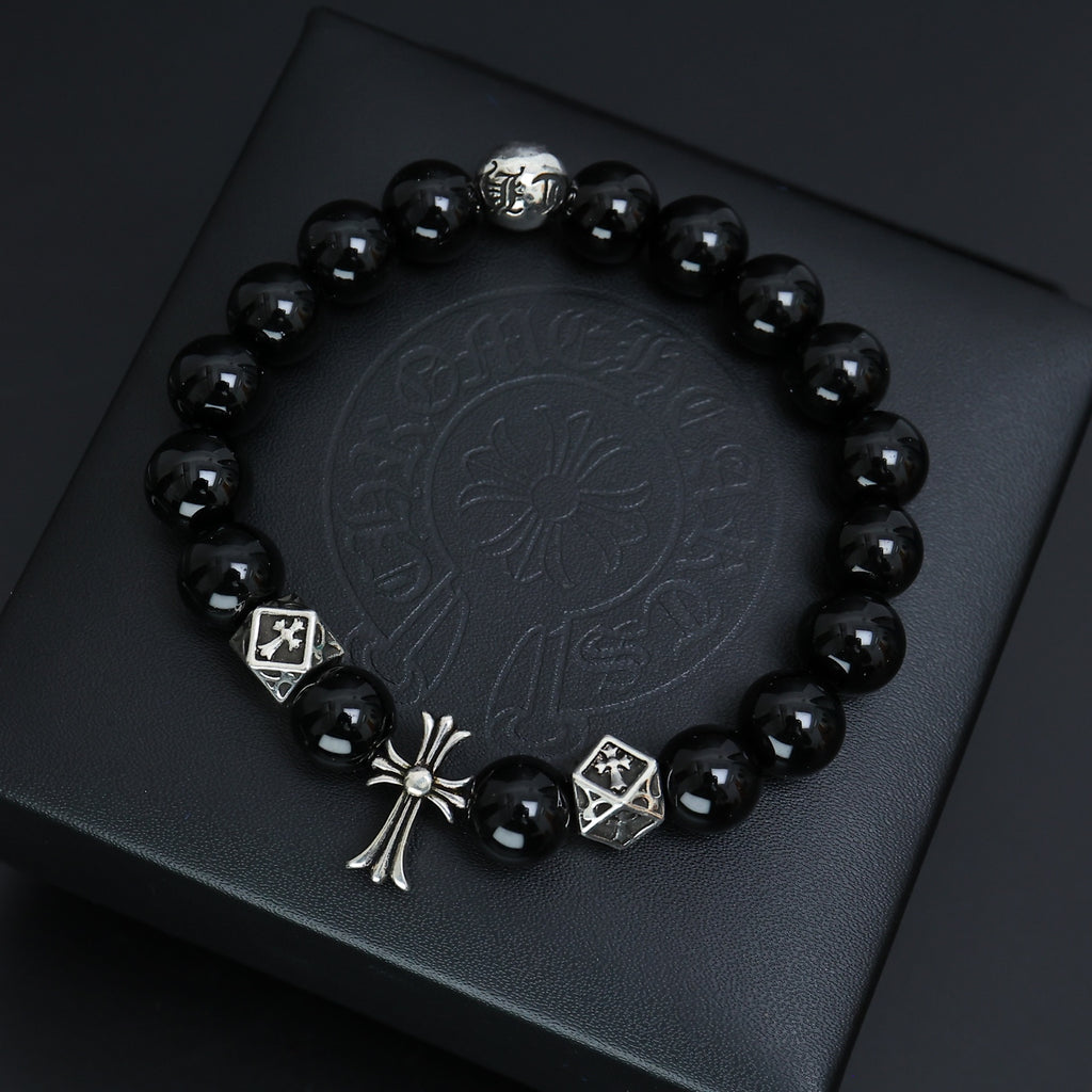 Gothic Emblem Beaded Bracelet in Antique Silver-Tone – Design 25 close-up detail