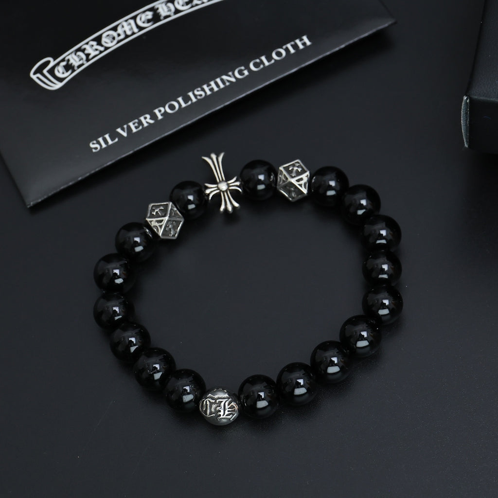 Gothic Emblem Beaded Bracelet in Antique Silver-Tone – Design 03 detail view