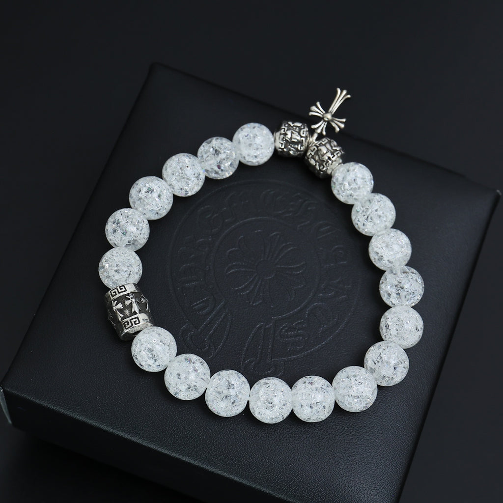 Gothic Emblem Beaded Bracelet in Antique Silver-Tone – Design 25 front product view