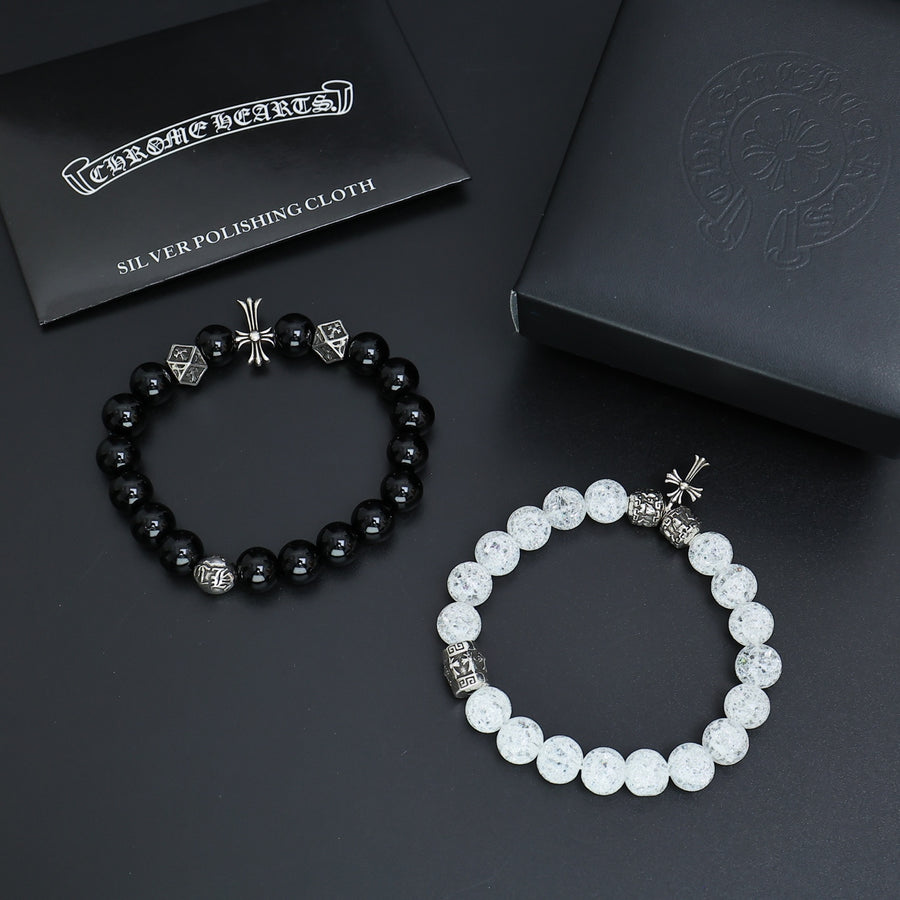 Gothic Emblem Beaded Bracelet in Antique Silver-Tone – Design 03 main product view
