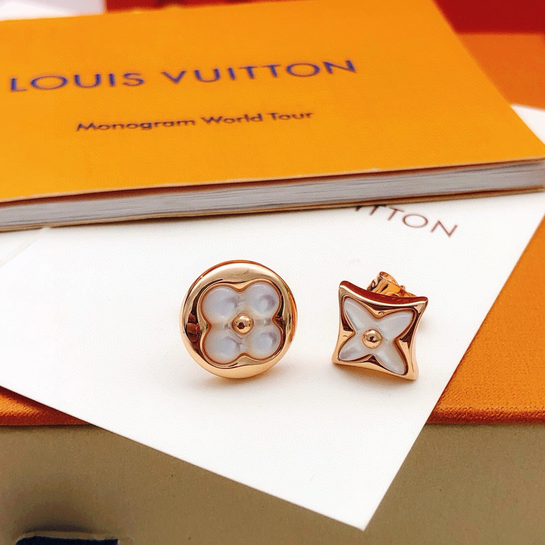 Geometric Emblem Stud Earrings in Gold-Tone – Design 018 front product view