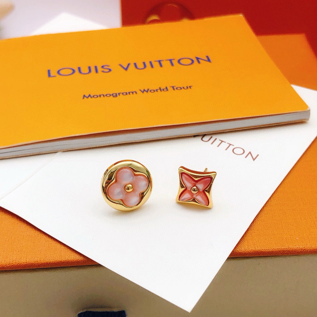 Floral Stud Earrings in Gold-Tone – Pink Detail – Design 002 main product view
