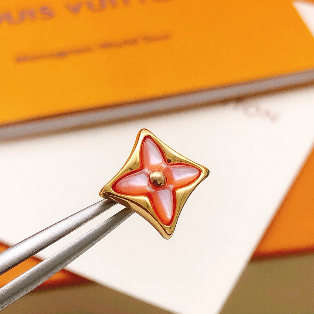 Floral Stud Earrings in Gold-Tone – Pink Detail – Design 002 styled product view