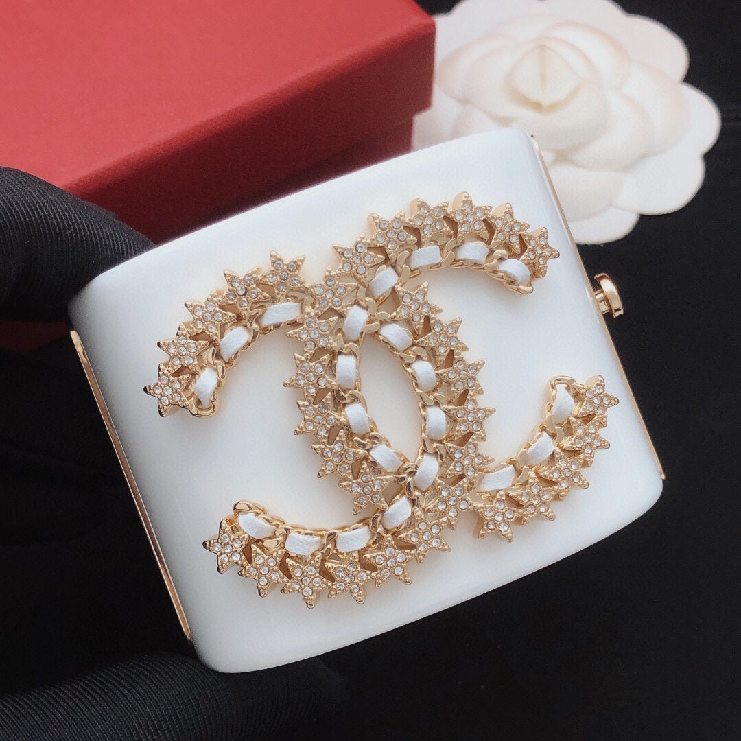 Signature Emblem Bangle in Gold-Tone – White Detail – Design 003 main product view