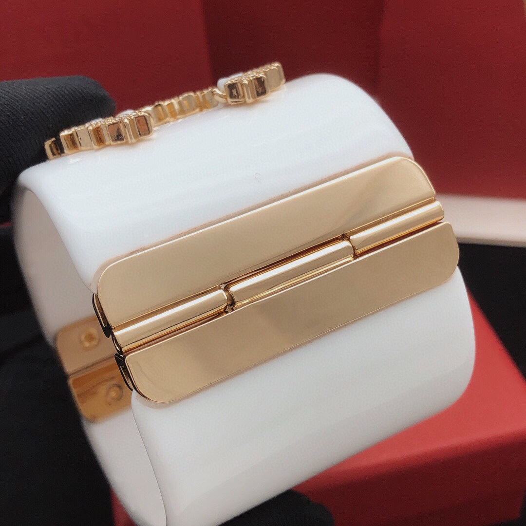 Signature Emblem Bangle in Gold-Tone – White Detail – Design 003 side detail