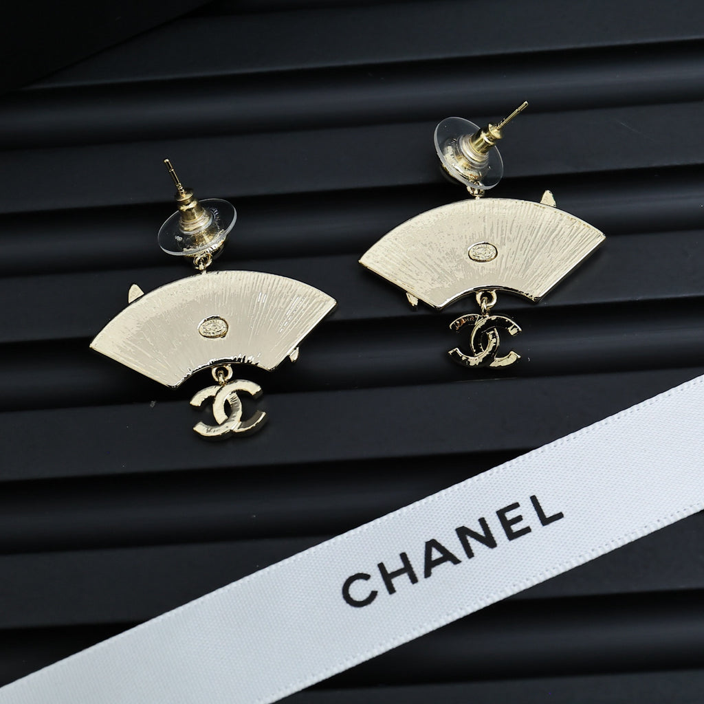 Double-C Emblem Statement Earrings in Polished Metal-Tone – Design 052 styled product view