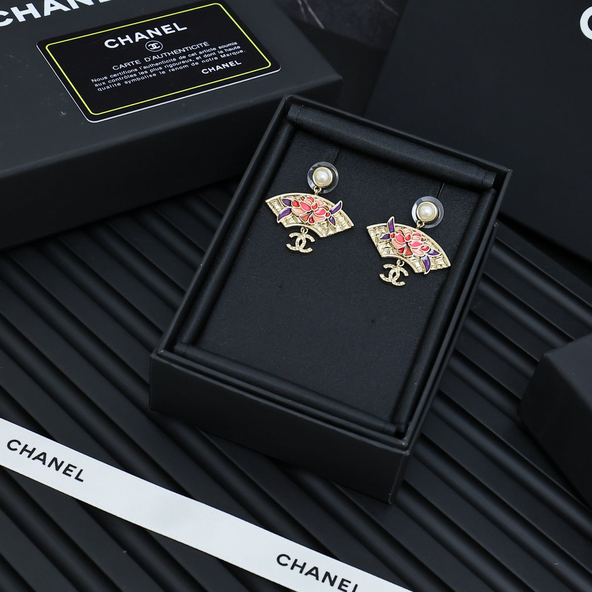Double-C Emblem Statement Earrings in Polished Metal-Tone – Design 052 detail view